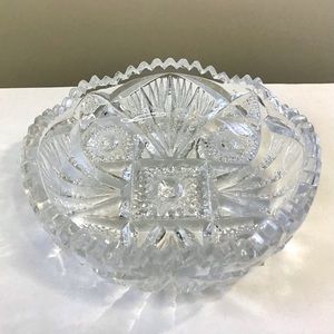 Vintage Imperial Glass Nucut Bowl Sawtooth Rim Clear Round Candy Trinket Dish